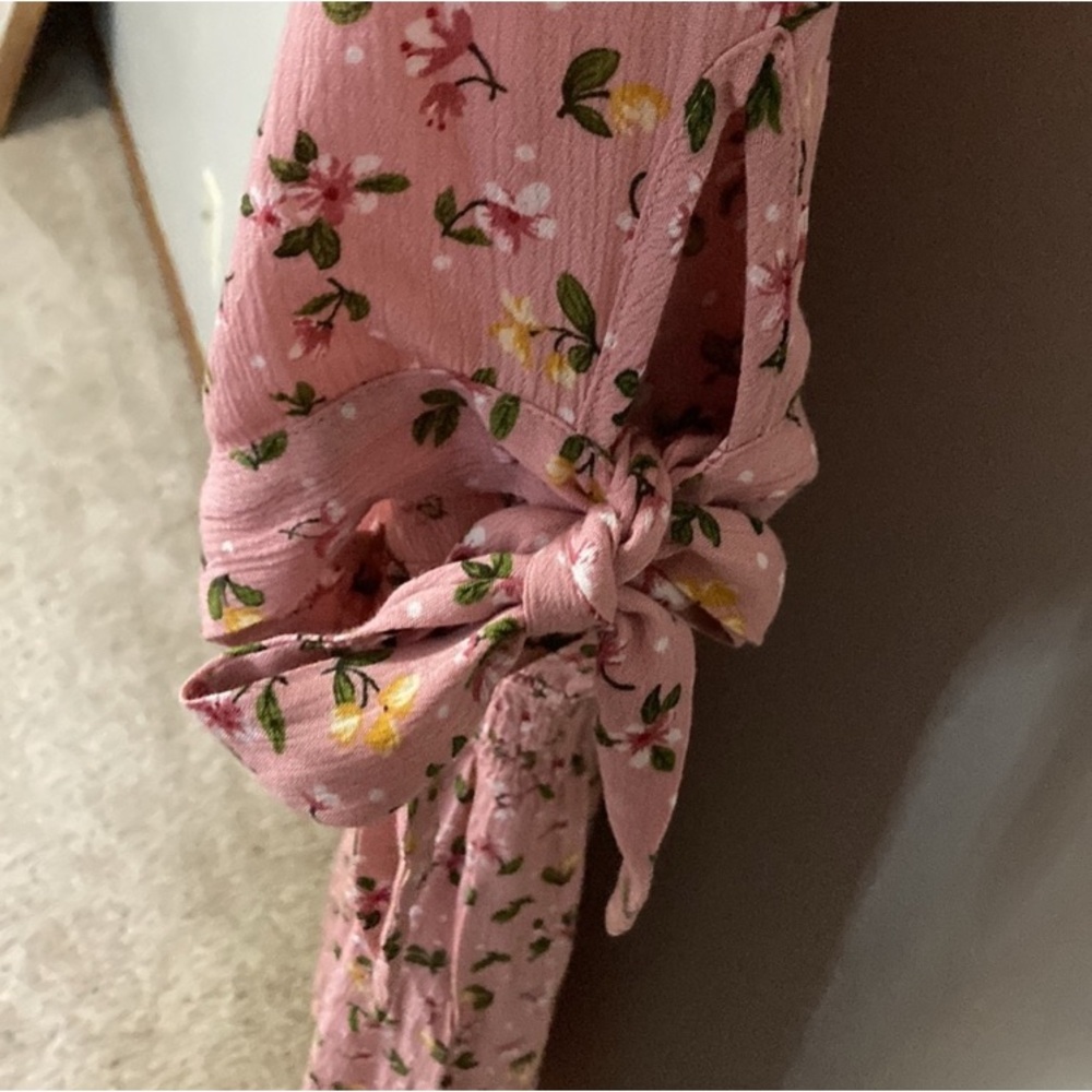 Reborn J Women’s Pink Floral Tie Sleeve Plus Midi Dress, Plus Size 3X Summer - Picture 8 of 10